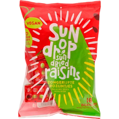 Knuffel eenhoorn traktatie met rozijntjes (met sticker naar keuze)