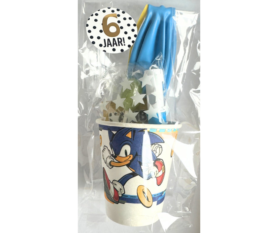 Sonic traktatie beker (met sticker naar keuze)