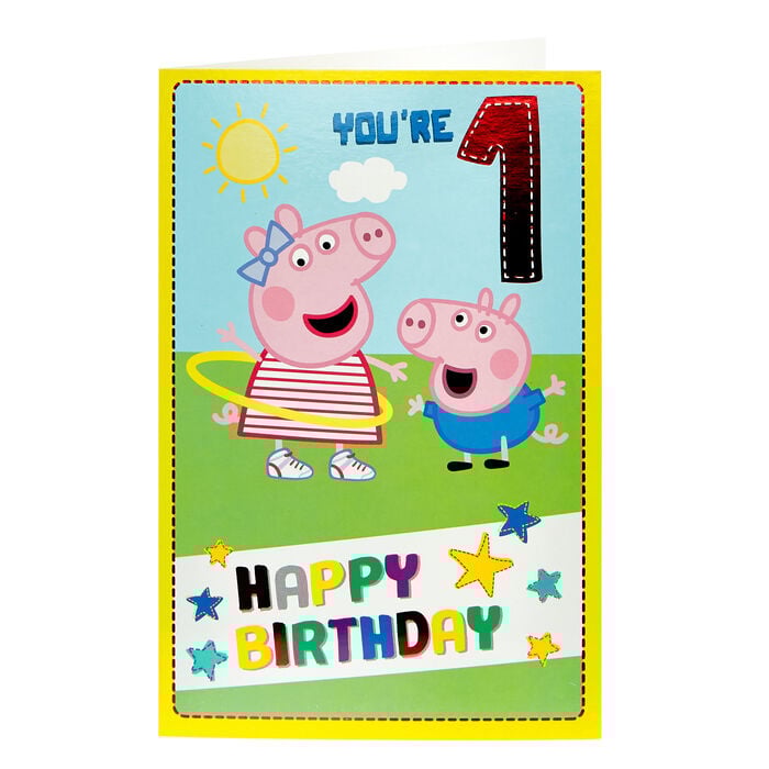 Peppa Pig Happy Birthday verjaardagskaart 1 jaar