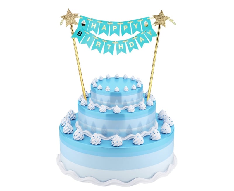 Taartdecoratie Happy Birthday licht blauw
