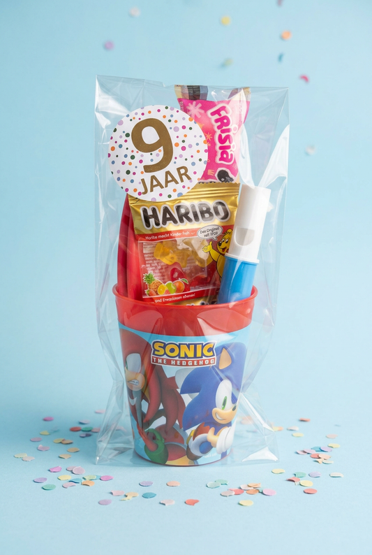 Sonic traktatie herbruikbare beker (met sticker naar keuze)