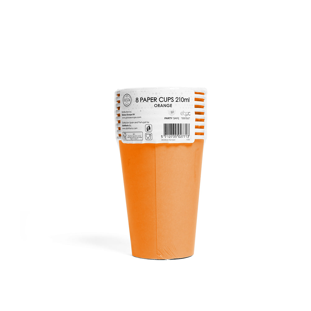 Oranje papieren bekers 210 ml – 8 stuks – WK 2026
