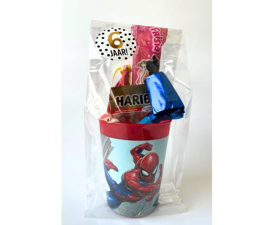 Spiderman traktatie herbruikbare beker (met sticker naar keuze)