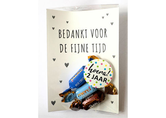 Juf en meester traktatie ‘bedankt voor de fijne tijd’ (met sticker naar keuze)