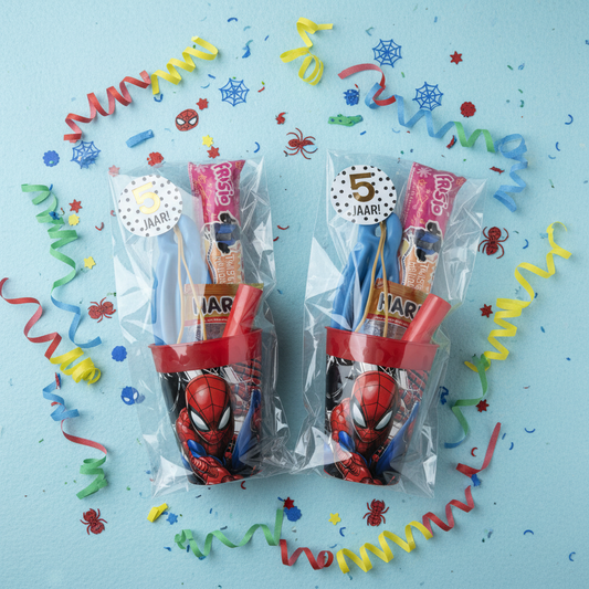 Spiderman traktatie herbruikbare beker (met sticker naar keuze)
