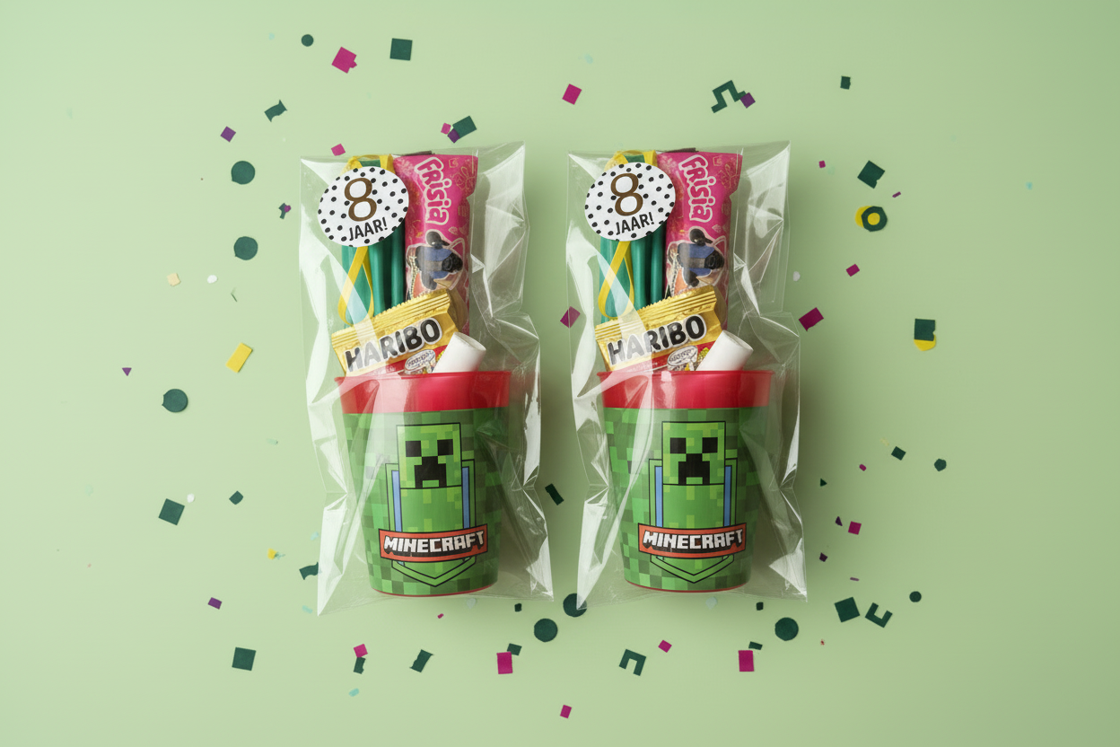 Minecraft traktatie herbruikbare beker (met sticker naar keuze)