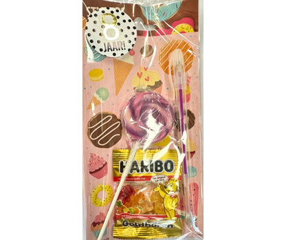 Snoep-sticker traktatie met gelpen (met sticker naar keuze)
