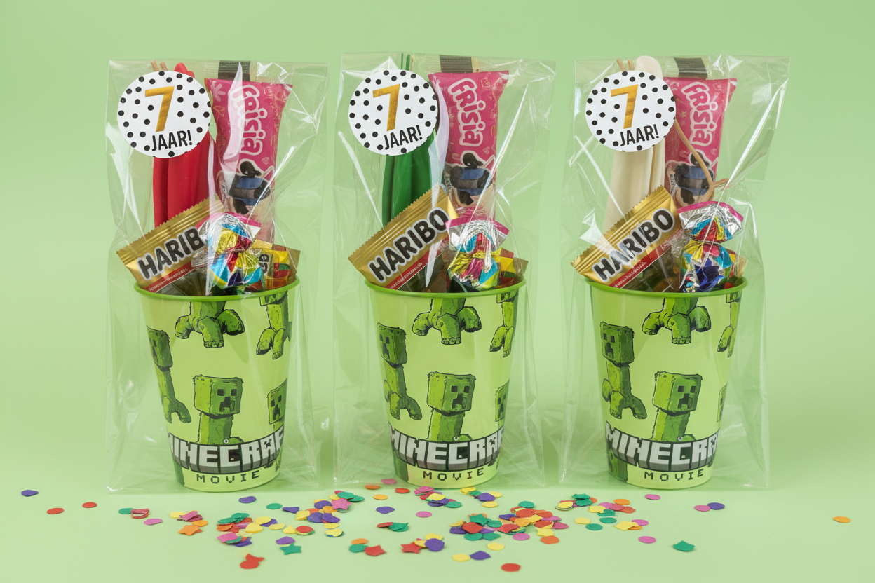Minecraft traktatie herbruikbare beker (met sticker naar keuze)