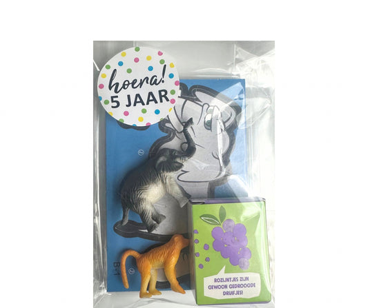 Dieren traktatie met rozijntjes (met sticker naar keuze)