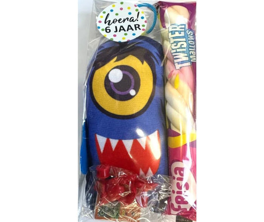 Monster traktatie -4 kleuren- (met sticker naar keuze)