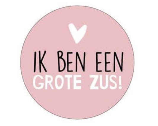 Traktatiesticker roze ik ben grote zus