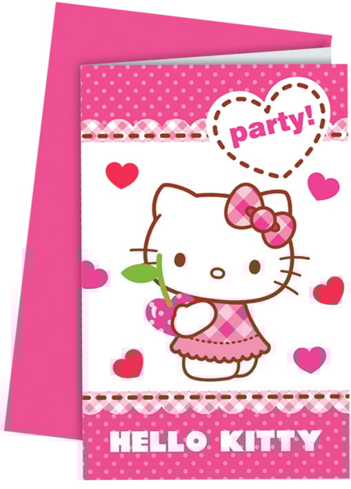 Hello Kitty verjaardag uitnodigingen 6 st.
