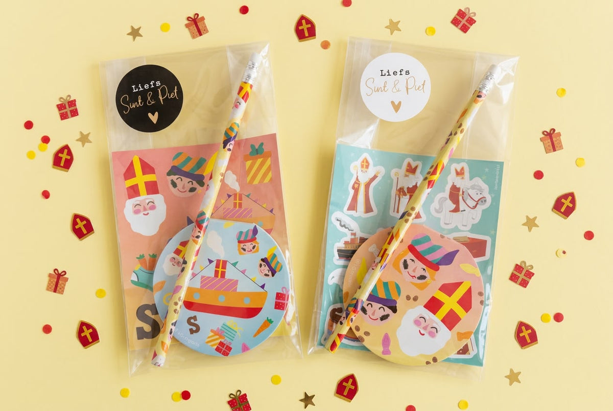 Sinterklaas (schoen)cadeautje / traktatie 3 (met sticker naar keuze)